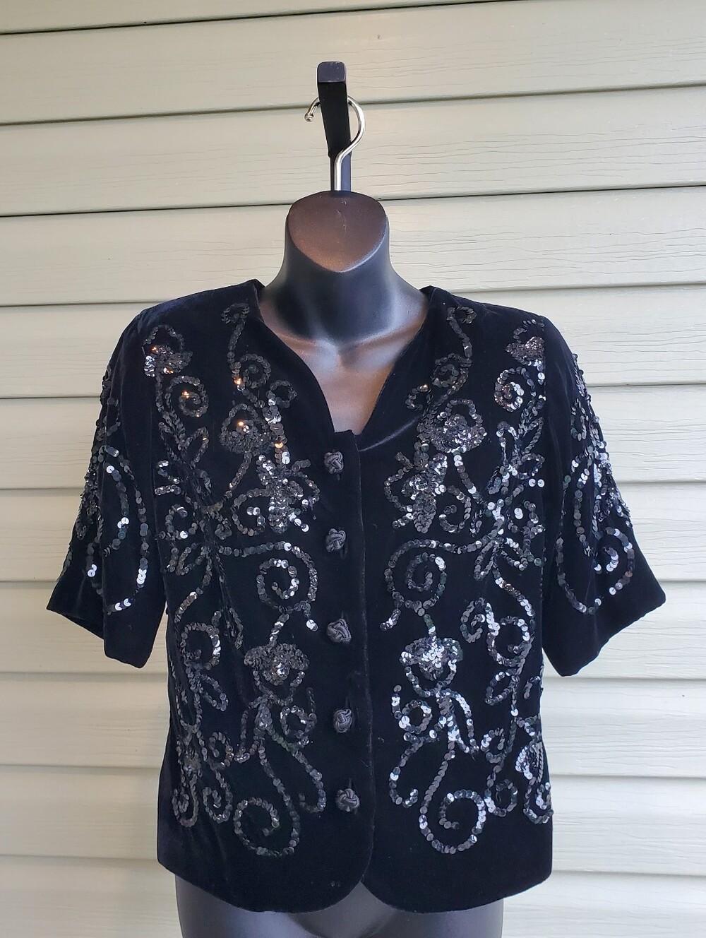 Vintage 1990s Velvet And Sequins Fitted Jacket By Nancy Heller